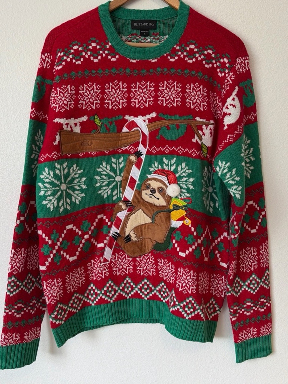 Men's Red & Green Holiday Sloth Knit Sweater